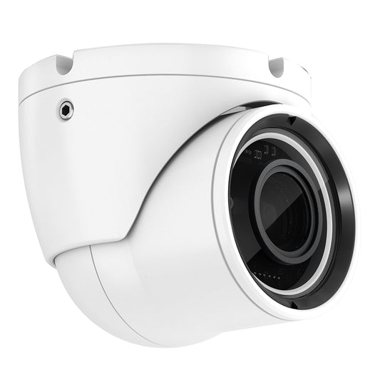 White dome security camera with black lens for residential or commercial surveillance installation
