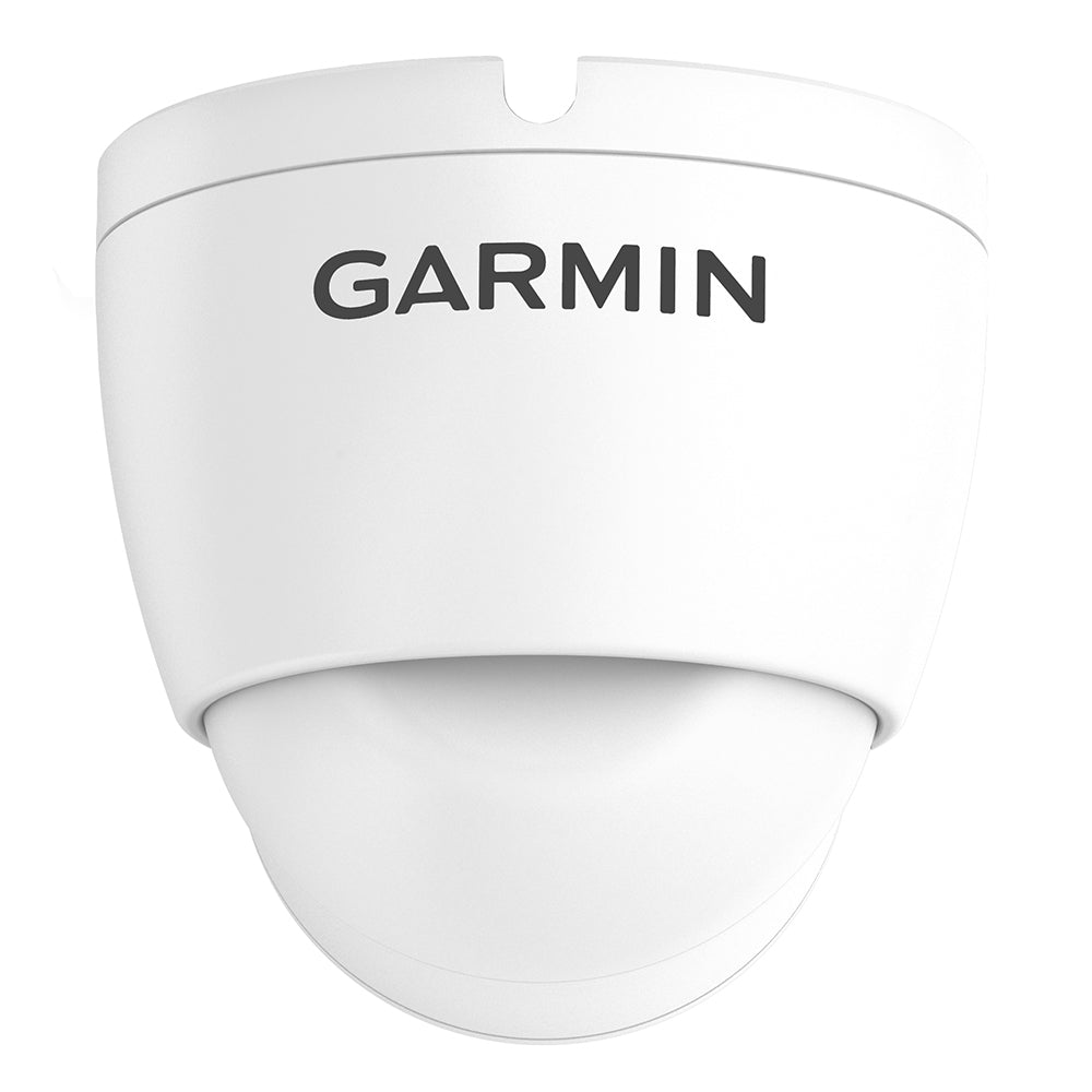White Garmin marine radar dome for boat navigation and safety