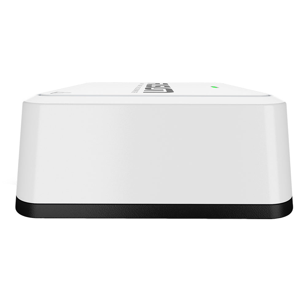 White JL Audio amplifier with green power light, sleek design for car audio systems