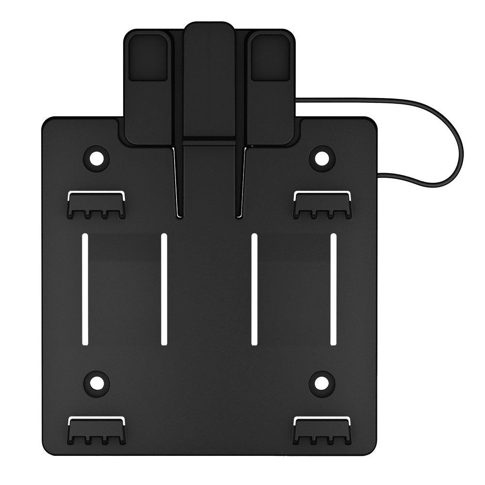 Black car audio amplifier mounting bracket with cable, designed for secure JL Audio or Alpine installation