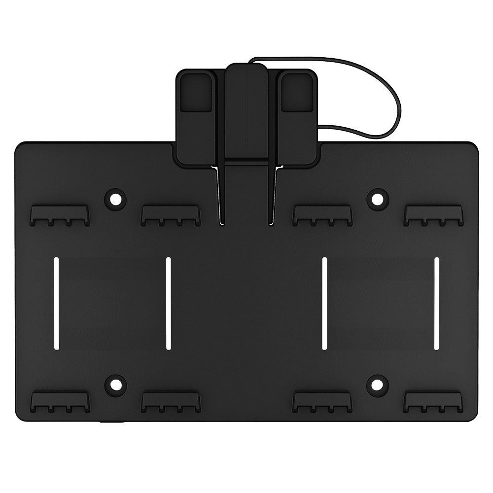 Black TV wall mount bracket with adjustable arms and cable management for home or commercial use