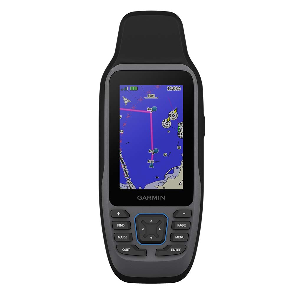 Garmin handheld GPS with marine navigation map, depth and route tracking for boating and fishing