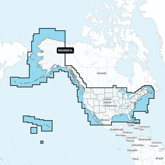 Map highlighting US, Alaska, Hawaii, and territories with code NSUS001L for regional service coverage