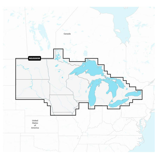 Map highlighting US Midwest region with NSUS005R area, including Great Lakes and bordering Canada