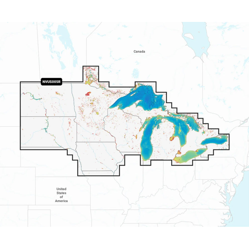 NVUS005R map highlighting Great Lakes region for auto navigation systems