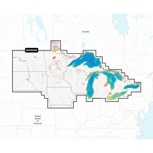 NVUS005R map highlighting Great Lakes region for auto navigation systems