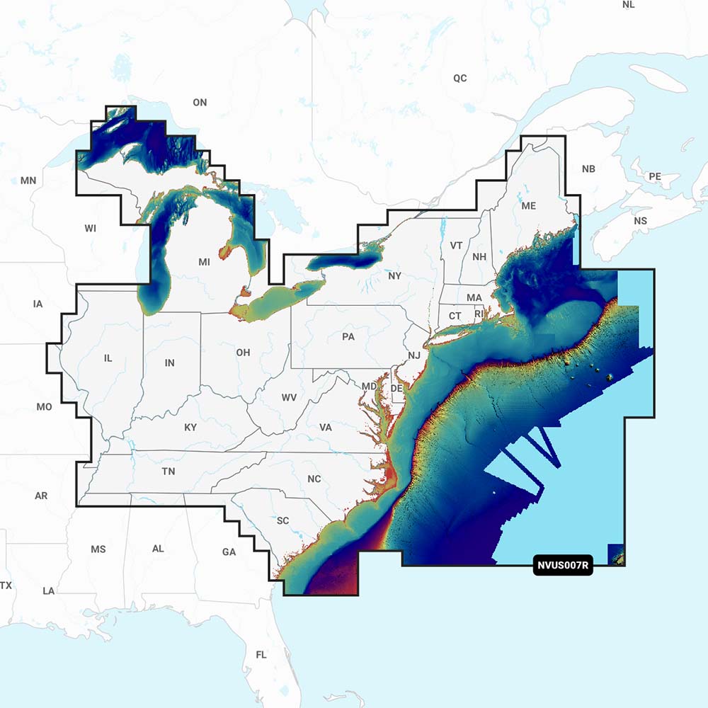 NVUS007R marine navigation map covering Great Lakes and East Coast USA for boating