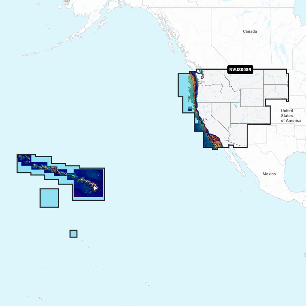 NVUS008R marine navigation chart covering US West Coast and Hawaii regions