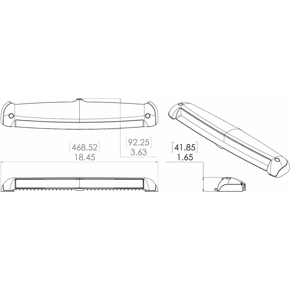Technical drawing of automotive LED light bar with precise dimensions for custom installation