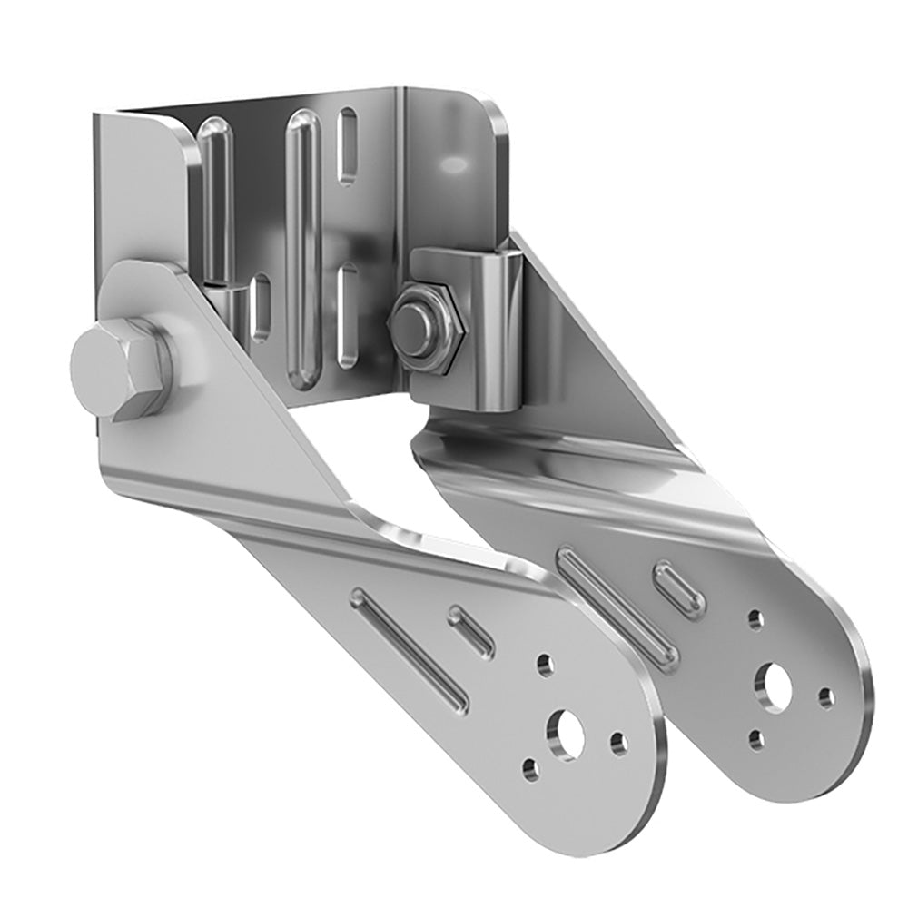 Stainless steel automotive mounting bracket with bolts and slotted holes for secure installation