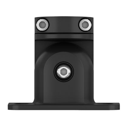 Black automotive mounting bracket with silver hardware for JL Audio or Alpine installations