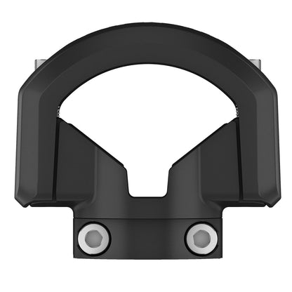 Black U-shaped automotive mounting bracket with hex bolt holes for secure installation