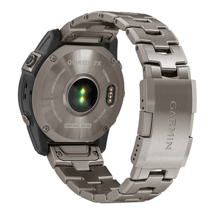 Garmin Quatix 7X titanium smartwatch with sapphire solar charging, 100m water resistance, and metal band