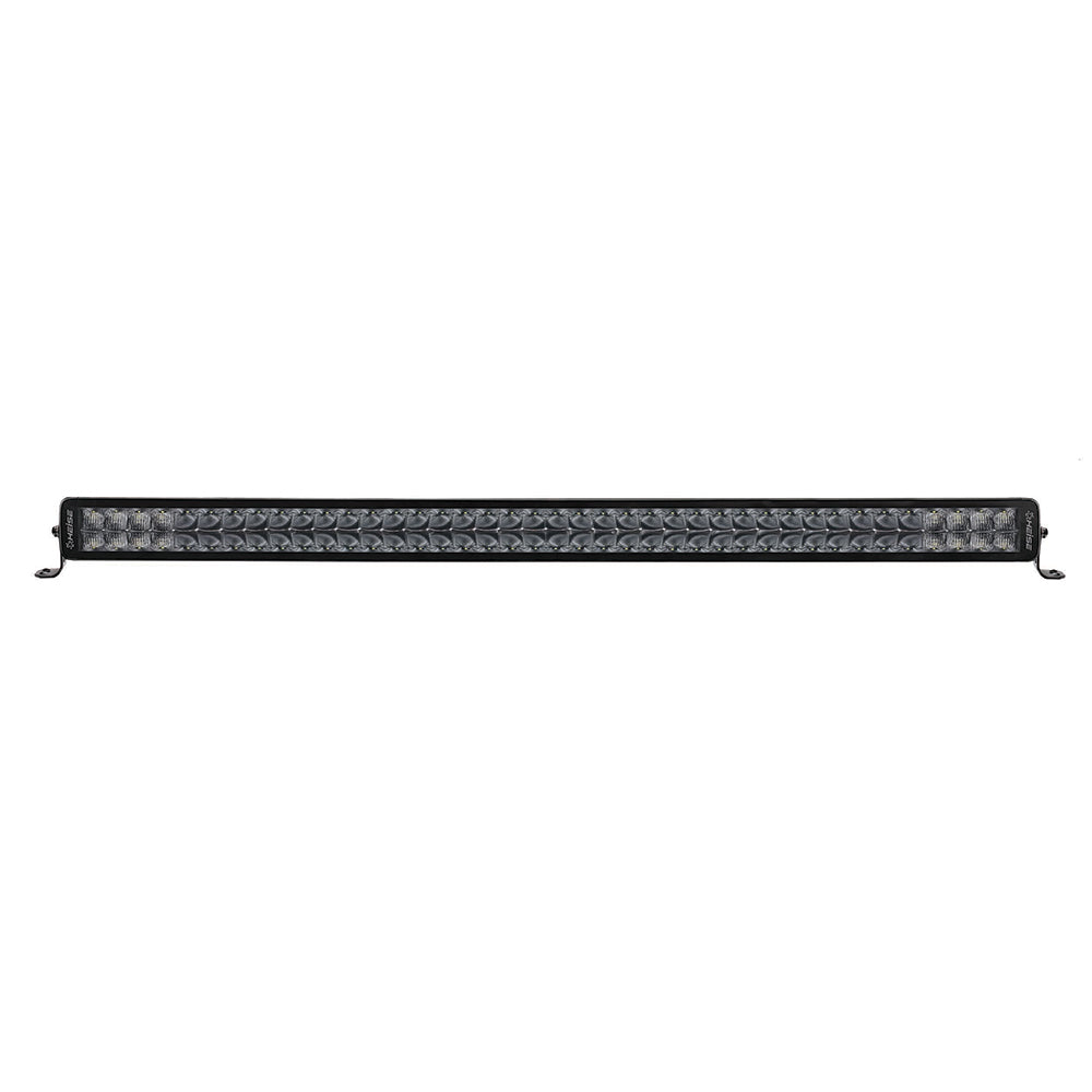 Black LED light bar for off-road vehicles, featuring multiple diodes and mounting brackets