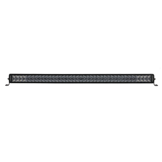 Black LED light bar for off-road vehicles, featuring multiple diodes and mounting brackets