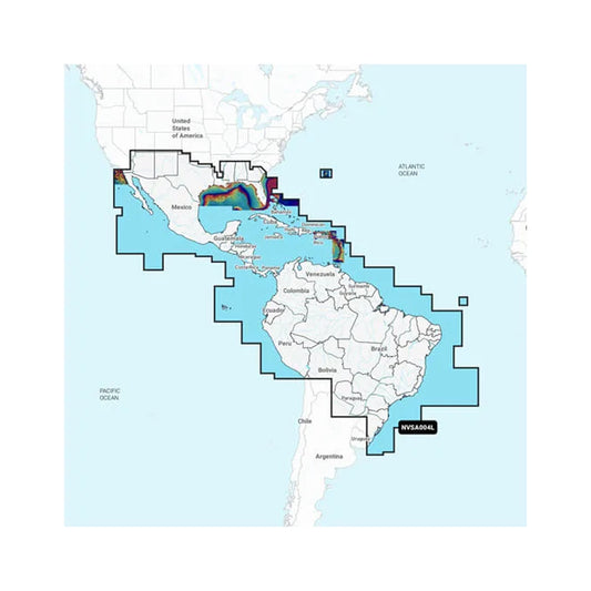 Navionics+ South America marine chart coverage map for boating navigation