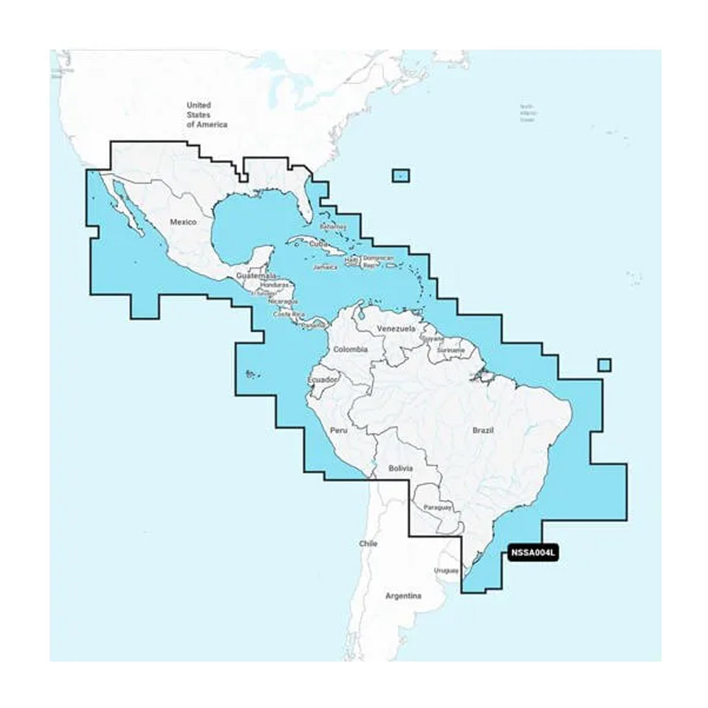 Map of North and South America with coastal coverage area highlighted, labeled NSSA004L