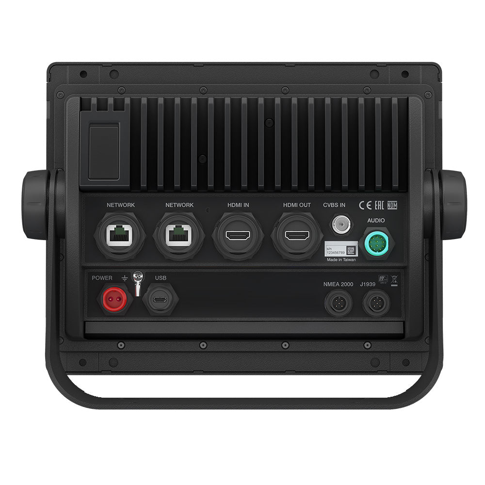 Rear view of marine display with HDMI, USB, network, and audio ports for boat electronics installation
