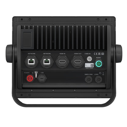 Rear view of marine display with HDMI, USB, network, and audio ports for boat electronics installation