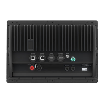 Rear view of marine display with HDMI, USB, network, and audio ports for boat electronics installation