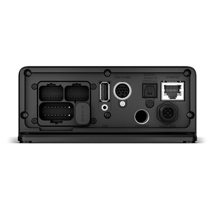 Rear panel of car audio receiver with USB, Ethernet, SXM tuner, and NMEA 2000 ports for marine or vehicle installation.