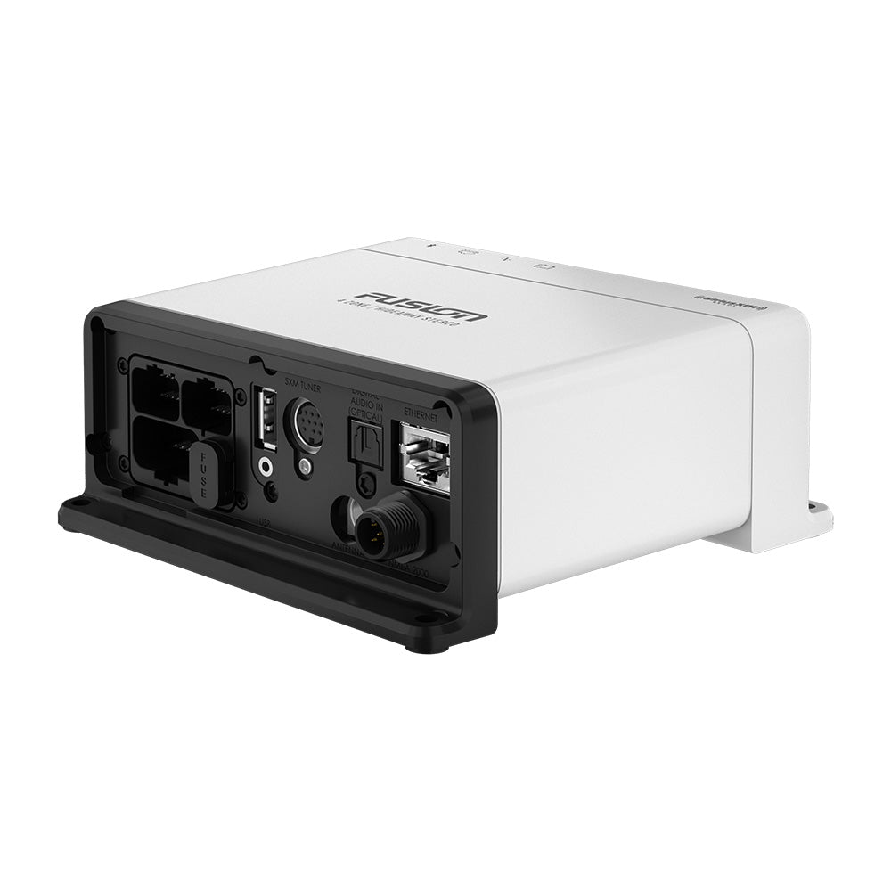 Fusion marine audio interface with Ethernet, USB, and optical inputs for boat stereo systems