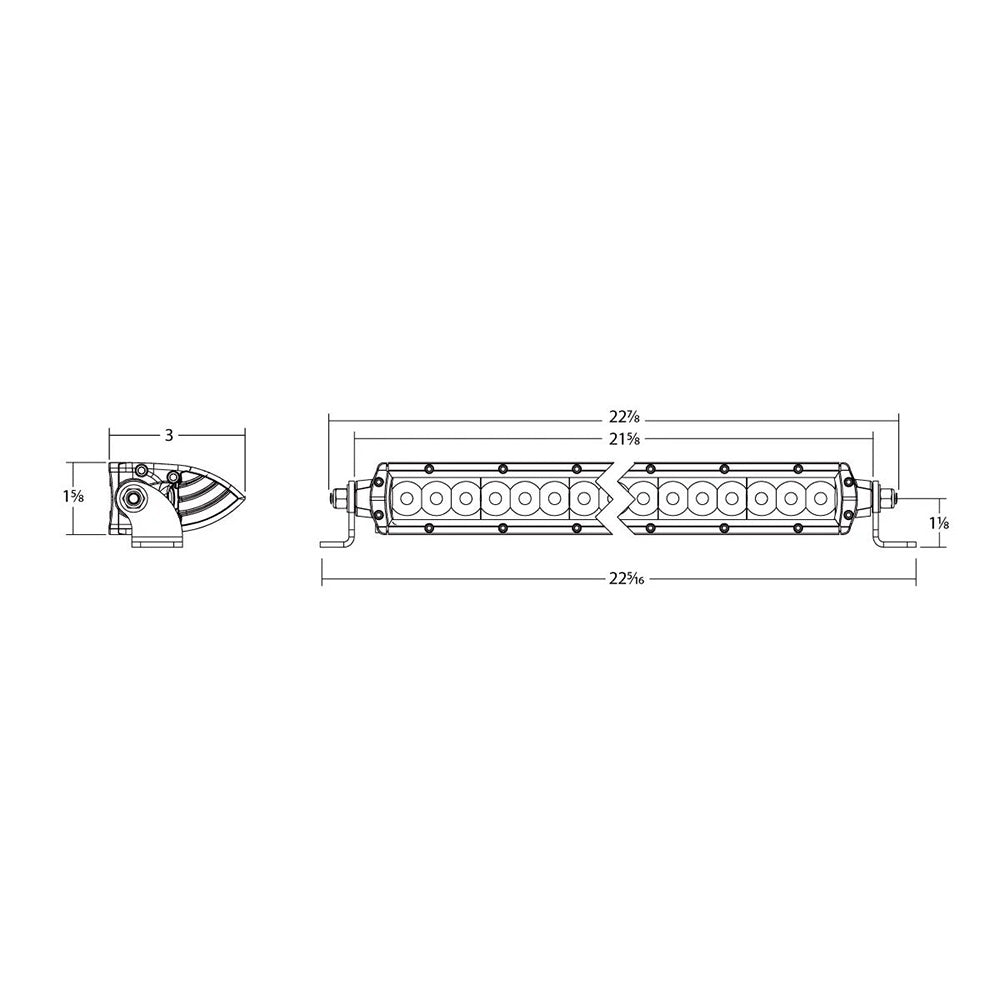 Technical diagram of LED light bar with mounting bracket dimensions for auto installation