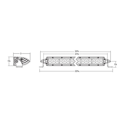 Technical diagram of LED light bar with mounting bracket dimensions for auto installation
