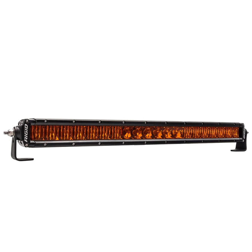 Rigid amber LED light bar for off-road truck or SUV, durable black housing with mounting brackets