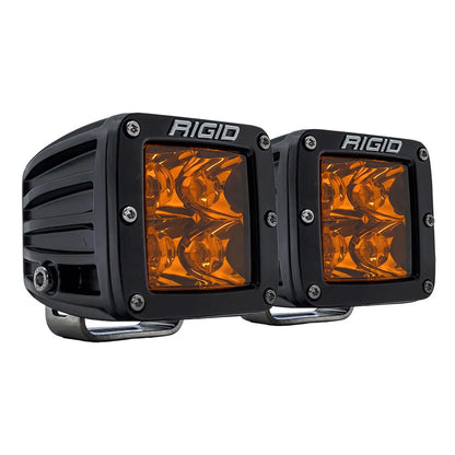Rigid amber LED off-road lights for truck or SUV, rugged black housing, high-performance illumination